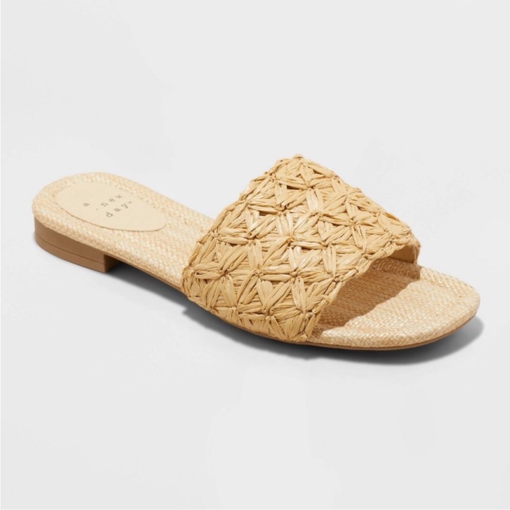 A New Day Ariella Raffia Woven Slide Sandals Memory Foam Tan